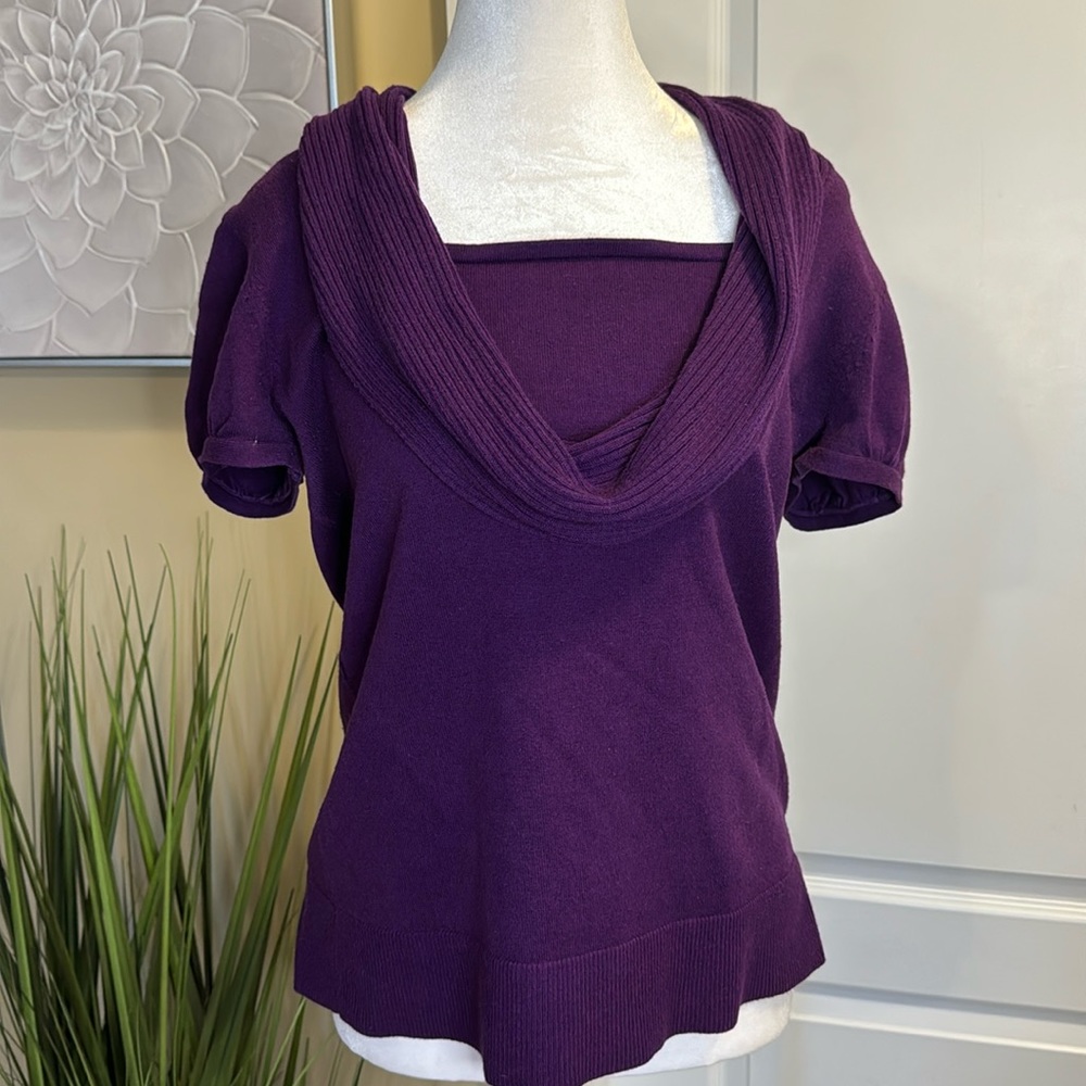 AB Studio Short Sleeve Purple Cowl Neck Sweater - Size L